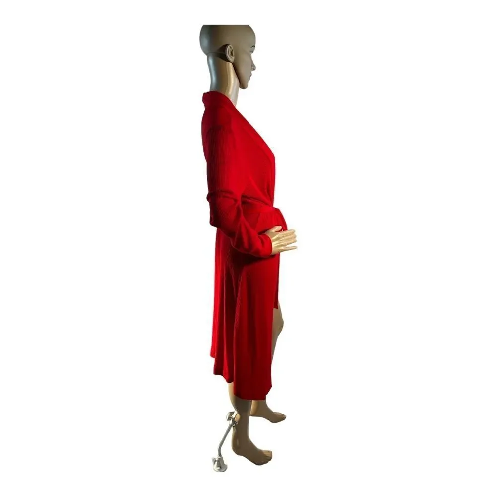 PJ Salvage RITER Women’s Textured Essentials Ribbed Robe Heather Red Size M - Picture 4 of 15